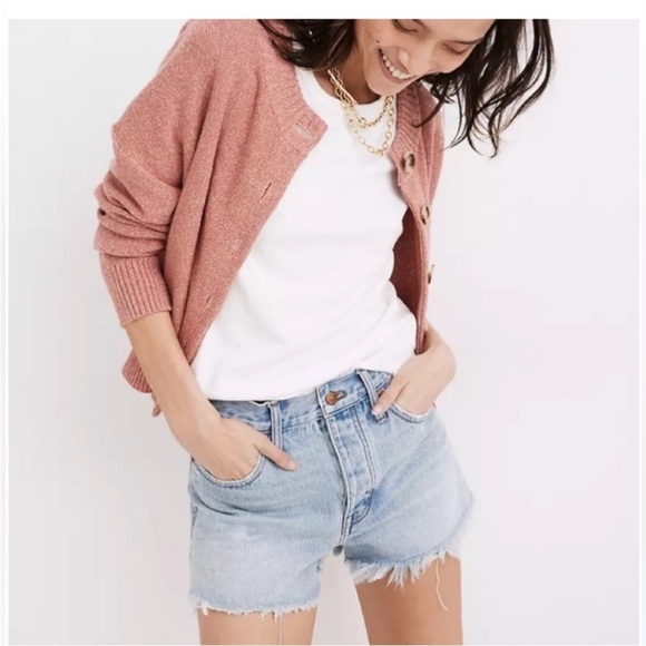 MADEWELL relaxed denim shorts light wash cutoff jorts mid-rise cotton size 28 - Picture 2 of 16